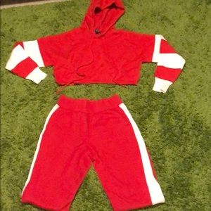 Red & white two piece suit